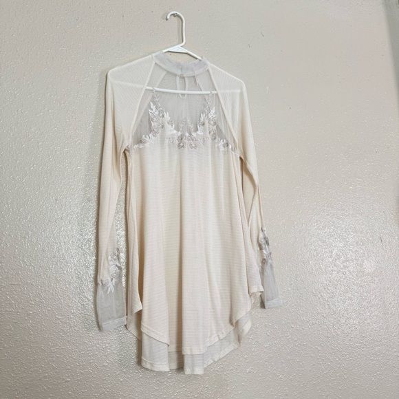 Free People Saheli Embroidered Lace Mesh Ivory Blouse - Picture 7 of 8